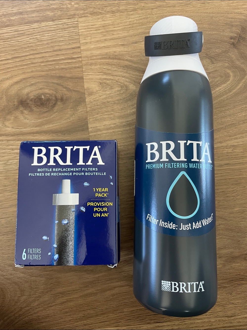 Brita 20-oz. Stainless Steel Water Bottle with Filter and 6 Replacements - NWT